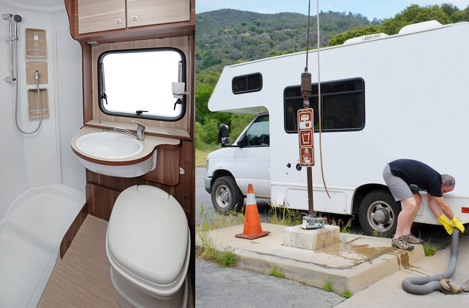 Portable RV/camper toilet and holding tank setup in Santa Clarita, California