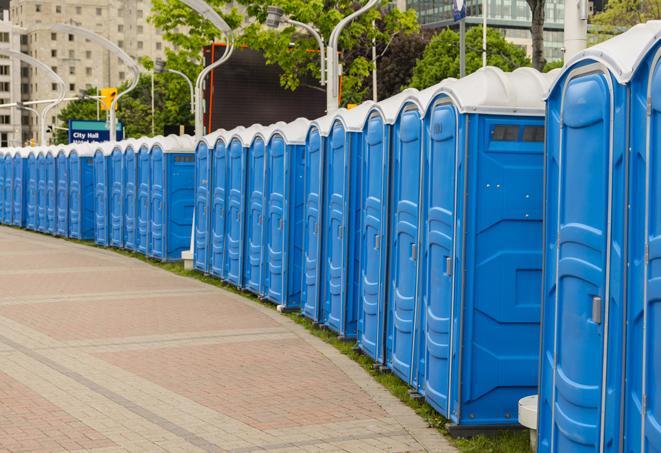 Seasonal porta potty units set up at a Santa Clarita, California venue